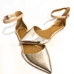 J. Crew Pointy Toe Flats Metallic Silver